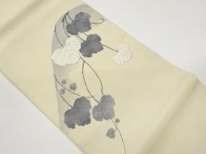 絽手描き草葉模様刺繍開き名古屋帯（額縁仕立て）